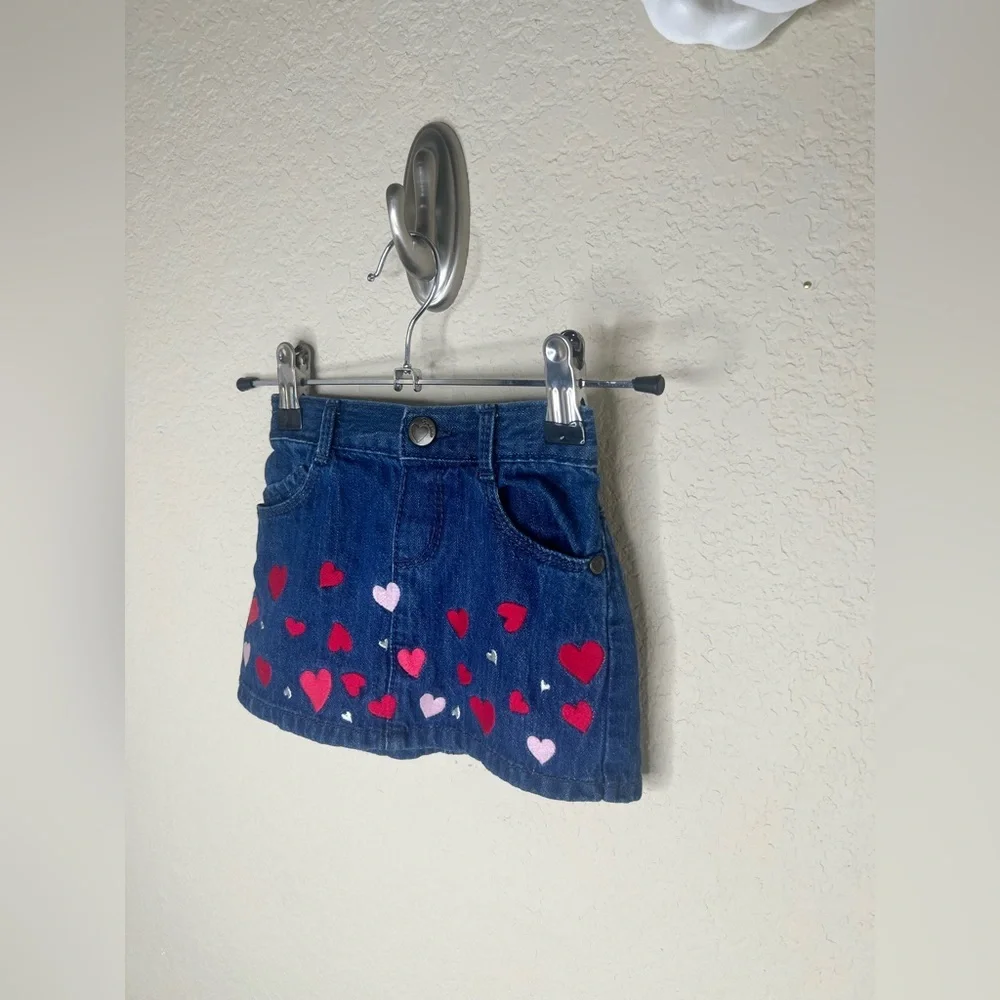 Gymboree 2014 Valentines Puppy Love Denim Hearts Skirt Size 18-24 months